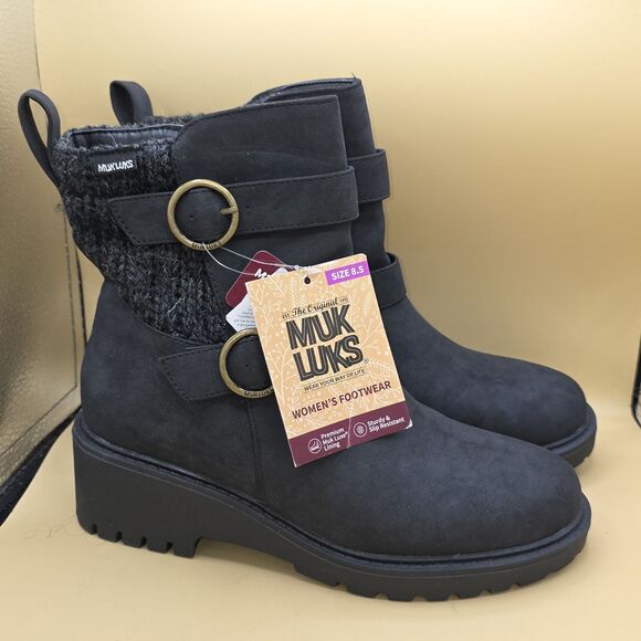 Muk Luks Boot Womens Finley FaithFaux-Fur Lined Women’s Black Sz. 8.5 - Picture 1 of 12
